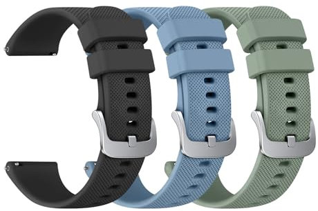 Tobfit Lot de 3 bracelets de rechange en silicone pour Garmin Vivoactive 4S/Venu 2S/Venu 3S/Vivomove 3S de 18 mm pour Garmin Forerunner 255S/265S homme femme (noir/vert/bleu gris)