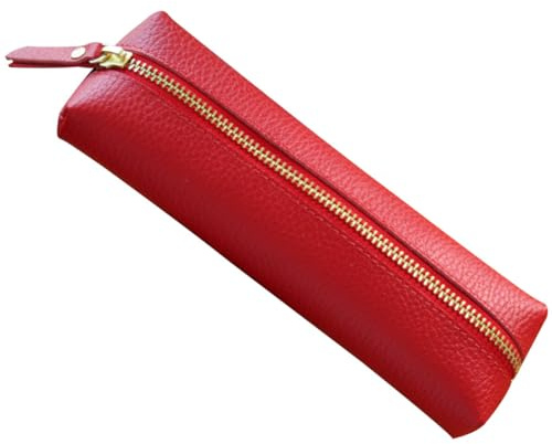 DIYEAH Lederoptik Federmäppchen Mit Reißverschluss Anti-Scratch Stiftemäppchen Für Stifte Und Makeup-Pinsel Rote Kleine Pencil Bag Mit Großem Fassungsvermögen Vielseitig Für Schule Büro u