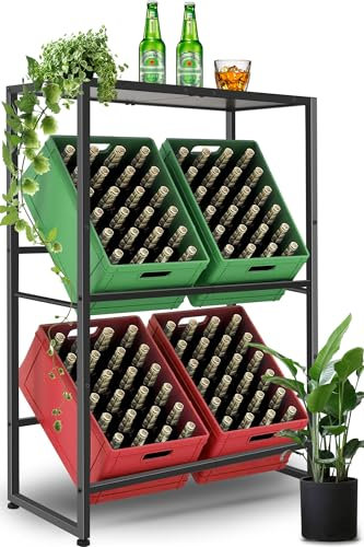 Getränkekistenregal für 4 Kisten mit Ablage, Getränkeregal aus Metall, Kistenregal mit Höhenverstellbaren Kunststofffüßen, Bierkisten Regal für Garage, Küche, Schlafzimmer und Weinkeller