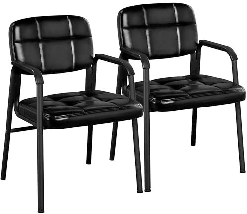 Yaheetech Esszimmerstühle Küchenstühle mit Armlehnen 2 Stück, Wartezimmerstuhl Polsterstuhl, Besucherstühle mit hochwertiger Polsterung und Kunstlederbezug für Esszimmer/Büro/Konferenz-Raum Braun