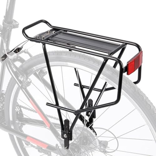KONG MING CAR Universal Bicycle Pannier Rack with Side Rails for Saddle Bags, Lightweight Aluminium Bicycle Rear Pannier Rack for 26-29 Inches, 27 kg Load Capacity (H673-V/Internal Disc)