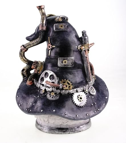 Kremers Schatzkiste Großer Eulenkopf Steampunk Figur Handbemalt 20 x17 cm Statue - Polyresin Statue mit Mechanischen Details - Innendeko Skulptur für Heimdekoration und Geschenkidee für Fantasy-Fans