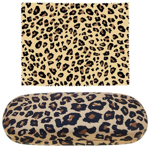 Arrderly Hartschalen-Brillenetui mit Leopardenmuster, Schutzhülle für Brille, modisches Brillenetui mit Reinigungstuch