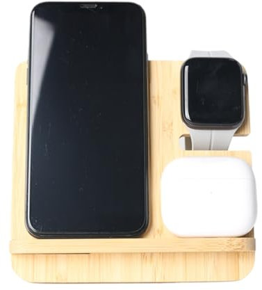 Wood Wireless Charger, Portable Charging Station, 5.49x5.18x0.93 Inches 15W Fast Charge Base, Stylish Energy Solution for Earphones Nightstand Dressing Table Smartphones at Home
