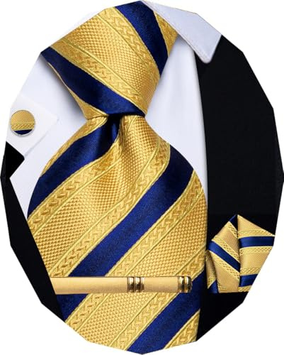 YourTies Seidenkrawatten für Herren, kariert, Paisleymuster, Blumenmuster, Einstecktuch, Manschettenknöpfe, Krawattenklammer, Set, Hochzeit, Party, Business, formell