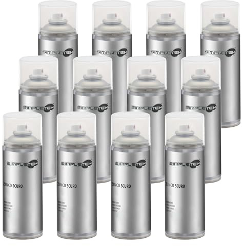 SIMPLETEK - 12X Bomboletta Spray Vernice Zincante Zinco Scuro A Freddo Per Metalli Galvanica Protegge Dall'Ossidazione 400 ml (12 pezzi)