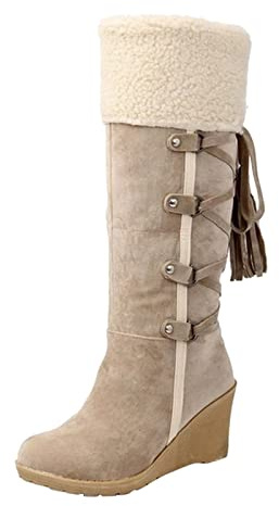 Stivali Lunghi Donna di Gomma Pioggia Alti Rainboots da Adulti Scarpe Calde Eleganti Estivi Beige 39