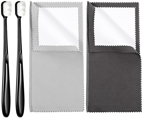 Jewelry Cleaning Cloth & Brush Set - 2 Jewelry Polishing Cloth & 2 Soft Brushes for Gold, Diamonds, Gemstones, Platinum, Coins - Tarnish Removal, No Harsh Chemicals, Safe & Effective Shine