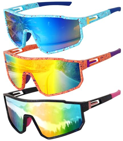 Apricitie 3 Stück Schnelle Brille, Fahrradbrille UV 400 Sportbrille | Sport Sonnenbrille Laufbrille MTB Fahrrad Brillen für Herren Damen Rennrad Fahrrad Ski Rave Golf