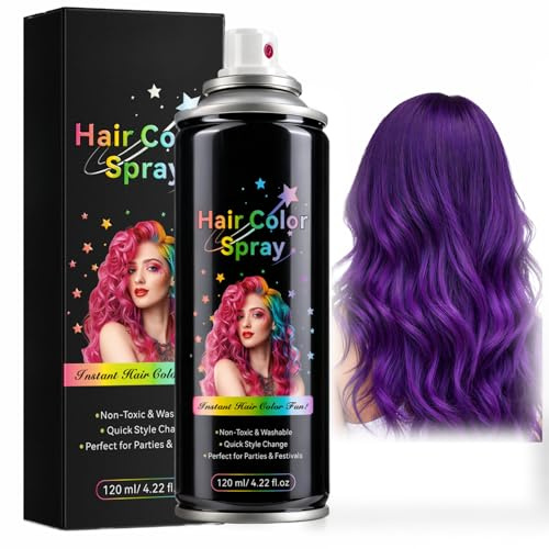 Lila Haarfarbe Temporäres Haarspray, Haarfarbe Lila, Purple Hair Dye 120 ml - Haar-farbe Spray für Party, Festival & Cosplay - auffälliger Violett-Look für kreative Styles