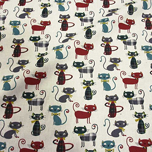 Baumwollstoff | Miau! Katzen Stoff - Bordeauxviolett, Pfefferminz grün, Eisengrau und drei schicke Schottenmuster (Grundfarbe: weiß) | 100% Baumwolle | Stoffbreite: 160 cm (pro Laufmeter)*