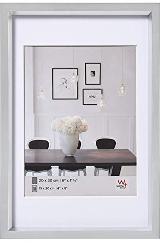 walther design Bilderrahmen silber 13 x 18 cm mit Passepartout, Steel Style Kunststoffrahmen ES318S