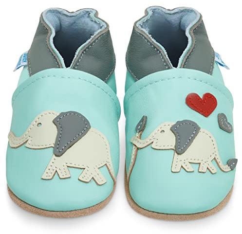 Juicy Bumbles - Weicher Leder Lauflernschuhe Krabbelschuhe Babyhausschuhe mit Wildledersohlen. Junge Mädchen Kleinkind- Gr. 12-18 Monate (Größe 22/23)- Elovefant