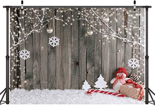 LYWYGG 7X5FT Frohe Weihnachten Weihnachten Hintergrund Schnee Boden Foto Hintergründe Holzwand Fotografie Kulissen für Kind CP-70