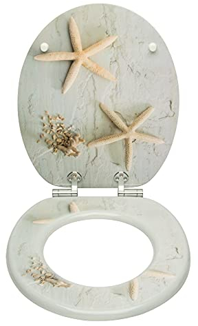 eSituro Toilettensitz,WC Sitz mit Absenkautomatik,Toilettendeckel Holz,Einfache Montage Antibakteriell Klodeckel aus MDF, O Form,STS2 Schöner Seestern