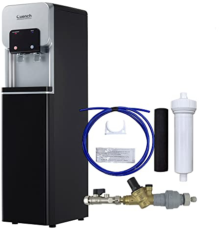Quench Water Cooler/Heater - Hot & Cold Water Dispenser | Freestanding Mains Fed Unit Suitable for Commercial Use (Dispenser with Install Kit, Black)