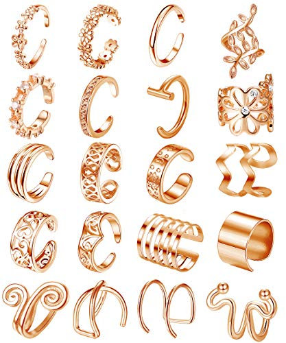 Milacolato 20 Pcs Boucles D'Oreilles Réglables Boucles D'Oreilles Ensemble pour Femmes En Acier Inoxydable Non-Piercing Cartilage Clip Sur Wrap Boucle D'Oreille Or Rose