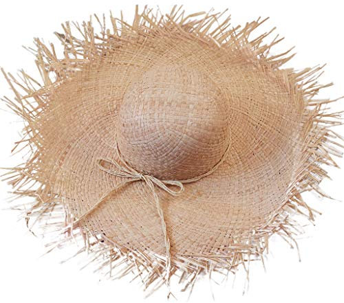 Walaka Chapeau de Paille Femme - Capeline Adulte Grand - Chapeau de Soleil Anti-UV avec Large Bord -Cap de Plage pour Loisirs Plage Voyage Jardinier Eté et Printemps (Beige)