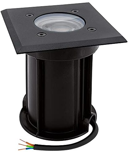 linovum BOQU Bodeneinbaustrahler Aussen schwarz IP67 mit LED GU10 warmweiß 2W - Bodenleuchte befahrbar eckig 230V mit Kabel