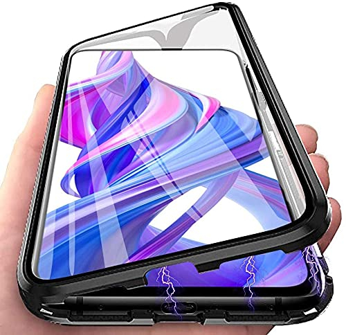LIUKM Hülle für Huawei P30 Magnetische Adsorption Handyhülle 360 Grad Stoßschutz Vorne hinten Gehärtetes Glas Schutzhülle Metallrahmen Cover Case - Schwarz
