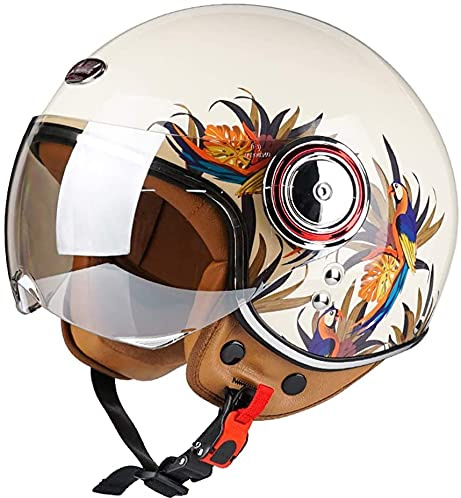 Mattschwarz/Blume Jethelm mit offenem Gesicht · Herren und Damen Motorrad-Roller-Halbhelme Jet Pilot Motor Retro Chopper Cruiser Vintage Moped-Helm · DOT/ECE-Zulassung B,L