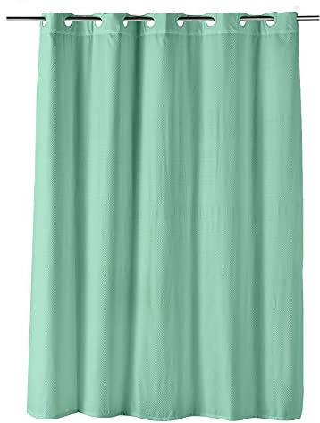 Douceur d'Intérieur, Rideau Douche avec Œillets Clipsables (180 x 200 cm) Dotty Tilleul, Microfibre Gaufrée