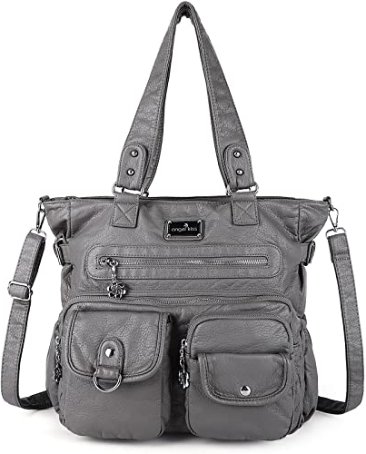 AngelKiss Handtasche Damen Schultertasche Multifunktionale Umhängetaschen Gewaschenes Veganes Leder Wasserdicht mit Reißver Schlusstaschen