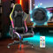 Gaming Stuhl mit RGB LED-Leuchten und Lautsprechern Racing Computter Stuhl PC Stuhl Videospielstuhl aus PU-Leder mit hoher Rückenlehne ergonomischer Bürostuhl mit Kopfstütze Lendenwirbelstütze Grau
