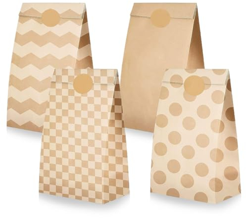 BIROYAL Geschenktüten Weihnachten 40 Stk. Papiertüten Braun mit 100 Aufkleber für Weihnachts Geschenk Kraftpapiertüten Verpackung Obstbeutel Butterbrottüten Weihnachts Party Tüten