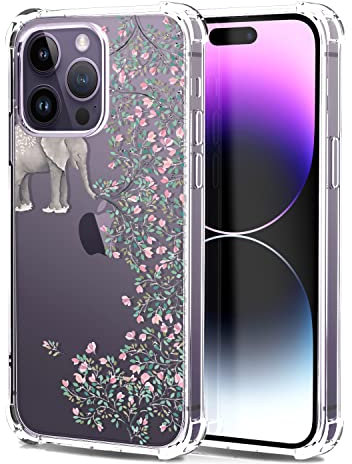 CAROKI for iPhone 14 Pro Max Clear Case with Elephant Pattern - Bumper Protective Shockproof Soft Cover
