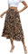 Parabler Damen Midi Rock Elegante Blumen Polka Dot Lang Chiffon Rock Elastische Taille Sommerrock Flatenrock Strandrock mit Taschen Leoparden M