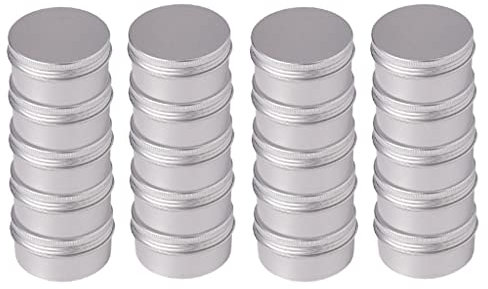 barenx 80ml-Ounce Screw Top Flat Aluminum Silver Slide Round Tin Containers For Lip Balm,Crafts,Cosmetic,Candles,Travel Storage Kit, Pack of 20
