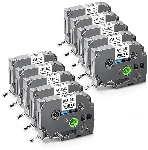 UniPlus 10x Kompatibel Tze-231 für Brother P-touch Bänder TZe231 Tz231 Tzc231 12mm Laminated Schriftband Schwarz auf Weiß für P-Touch PT-H105 PT-H100lb PT-D210 PT-E110 PT-H100r PT-H108 PT-1010 PT-1000