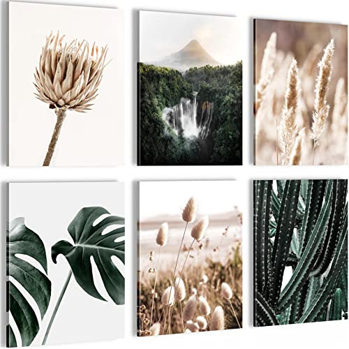 Novart Wandbilder - KEIN EXTRA RAHMEN BENÖTIGT - Wohnzimmer Schlafzimmer - Bilder Modern Boho Natur - Beige Grün - N023765a