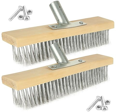 SENENQU 2 Pack 12 Inch Wire Broom Head, Stiff Steel Bristle Scrubbing Brush Head, Heavy Duty Yard Sweeping Brush for Deck Scrub Paving Patio Path Drives Algae Weed Moss Removal