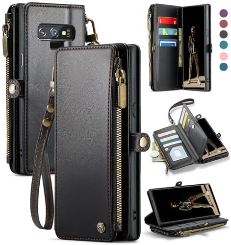 Defencase Compatible with Galaxy Note 9 Case Wallet with RFID Blocking Card Holder for Women Men, PU Leather Magnetic Snap Flip Zipper Strap Phone Case Fit for Samsung Galaxy Note 9, Black