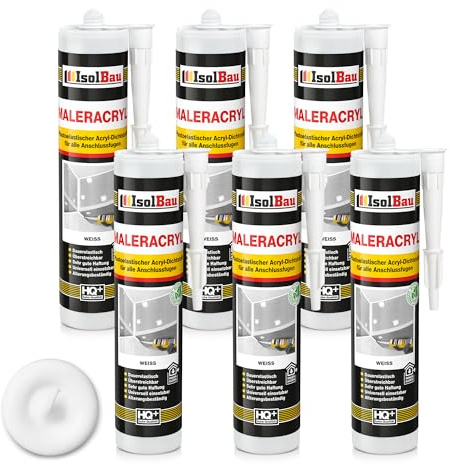 Isolbau Maler-Acryl Mastic plastique acrylique pour sceller les joints à l'intérieur et à l'extérieur Blanc 6 x 300 ml