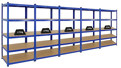 PROREGAL Mega Deal 5X Schwerlastregal Taurus Blau 180x90x60cm mit Fachlast 175kg Kellerregal, Steckregal, Garagenregal, Lagerregal