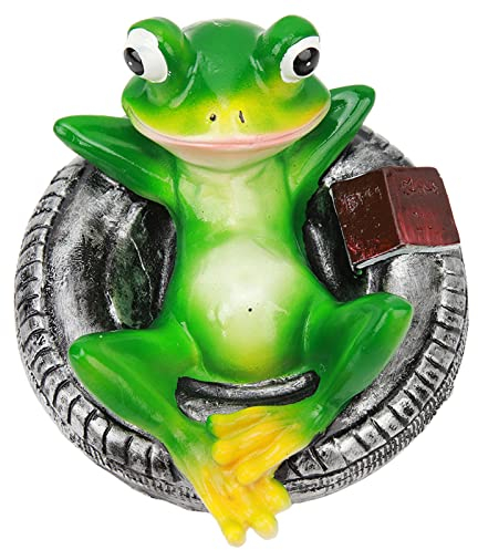 Frosch Deko Garten, Kunstharz Niedliche Teich-Frosch-Statue Leuchtende Frosch-Figuren gartendeko für Gartenteich, Pool und Partydekoration (Frosch liegt auf Reifen)