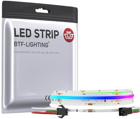 BTF-LIGHTING FCOB SPI RGBCW(6000K) Flexible Hohe Dichte COB LED-Streifen WS2814 IC RGBW LED Strip 1M 784LEDs/m 21W/M DC24V IP30 Chasing Farbe DIY Dekoration(Nicht inhalt Controller&Netzteil)