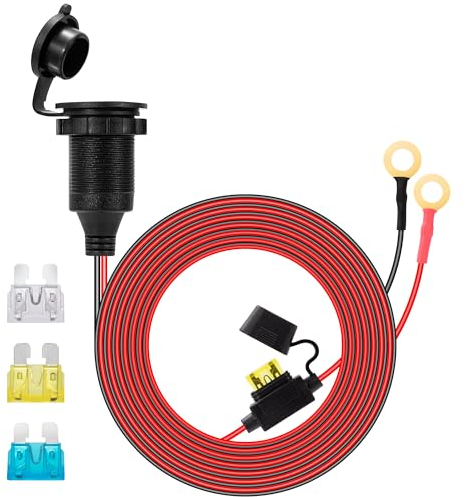 GUNGY Toma Mechero Coche con Cable Alargador 3 Metro 14AWG 12V-24V Zócalo del Encendedor de Cigarrillos Impermeable Instalable con Fusible 20A para Coche Barco Motocicleta