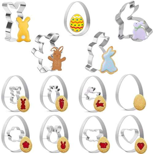Ausstechformen Ostern 13 Stück Linzer Ausstecher Ostern Hasen Osterei Ausstechform Linzer Keksausstecher Ostern Plätzchenausstecher Hasenausstecher Set für Kekse Plätzchen Fondant Ostern