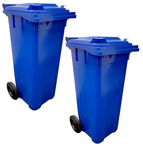 STAR SUPPLIES Blue 140 Litre Strong Sturdy Robust Outdoor Waste Rubbish Recycling Bin With Wheels & Lid