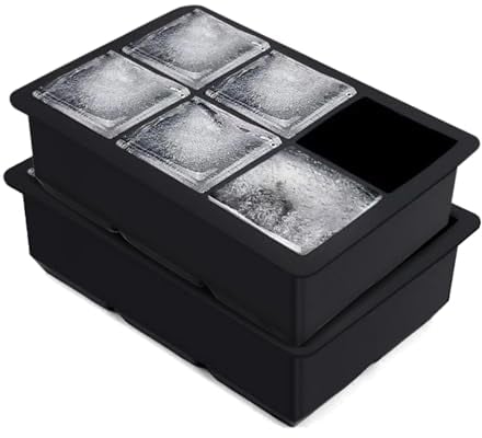 Eiswürfelform Silikon, 6-Fach 2-Set Eiswürfelformen Eiswürfelbereiter, silikon eiswürfelform für eiswürfel groß, Ice Cube Tray für Cocktails Whisky Wein Obst Fruchtpürees Eiscreme Eistee, Schwarz