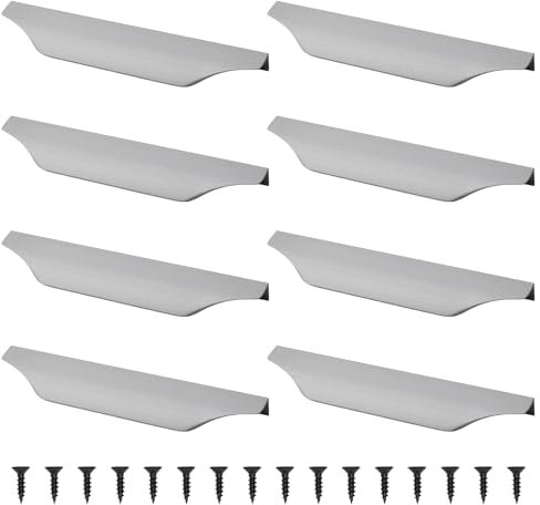 MOROBOR Finger Edge Pull Handle, 8 PCS Mount Finger Pulls Aluminum Alloy Concealed Handle Furniture Drawer Handles for Home Kitchen Door Drawer Cabinet with Screws (200mm/Brushed Gray)