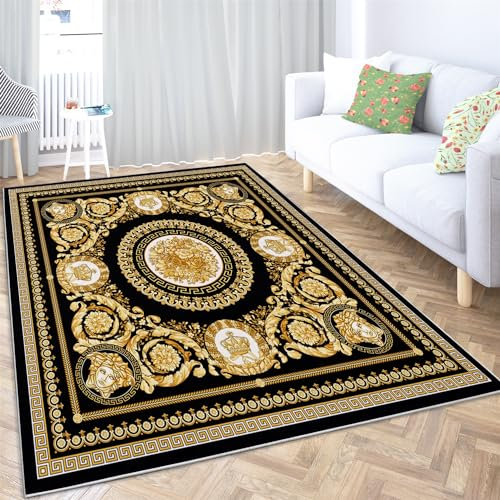 Teppich Wohnzimmer Teppiche rutschfest Waschbar Teppich 160x230cm Barockes Luxusmuster Teppiche Kurzflor mit Teppich für Schlafzimmer Wohnzimmer Teppiche Gold