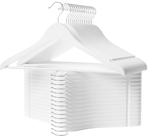 StorageWorks Holzbügel weiß, 30er-Pack, natürlicher weißer Kleiderbügel aus Holz für Kleiderschrank, Kleiderbügel Holz Weiss für Mäntel, Hemden, Brautjungfernanzüge, Hochzeitskleid, weiß