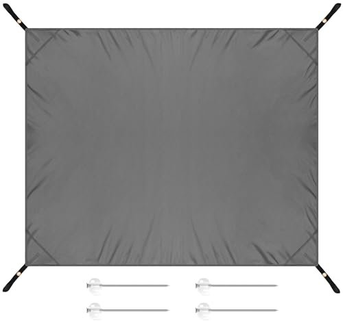 Heveer Bâche de Tente Tapis de Tente Imperméable Tapis de Sol de Tente avec 4 Piquets pour Le Camping Pique-Nique 148 * 200cm Gris