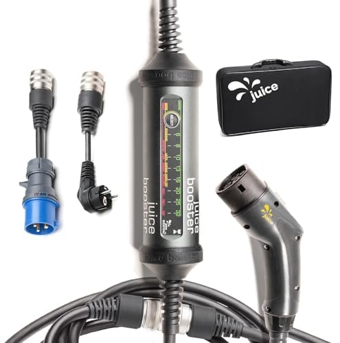 Juice Booster 2 Basic Set, Mobile Wallbox 22kW Installationsfrei, Ladegerät für BEV mit Typ 2 Ladekabel E Auto, Superleicht & Flexibel, IP67 Wasserdicht, Inkl. Adapter CEE32 Blau 1-Phasig + EU Schuko