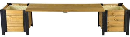 dobar® Green Label Gartenbank Svenja mit Blumenkästen und Schafswolle| Moderne Sitzbank mit Pflanzkästen | Robustes Fichtenholz mit Schutzlasur | Holzbank Massiv | 180 x 40 x 39,5 cm | Natur